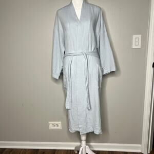 BLISS Spa Robe 100% Cotton Light Blue Women's L/XL Bathrobe Gauze Muslin Belted